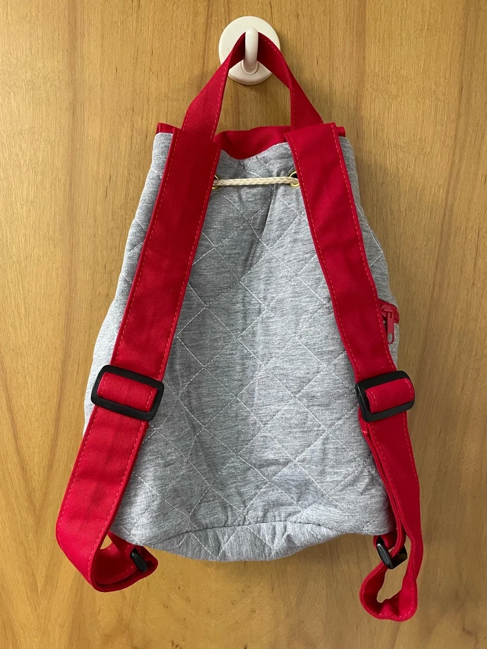 Disney Parks Dumbo Quilted Drawstring Backpack in Gray and Red Small